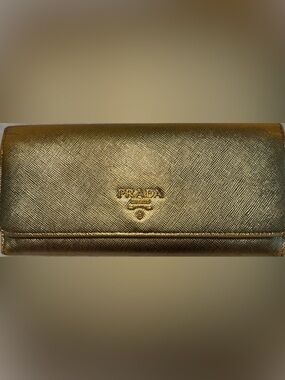 Prada Metallic Gold Saffiano Leather Continental Wallet